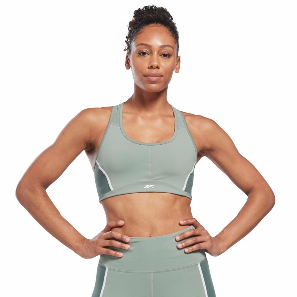 Reebok Apparel Women Lux Racer Padded Colorblock Bra GROUT