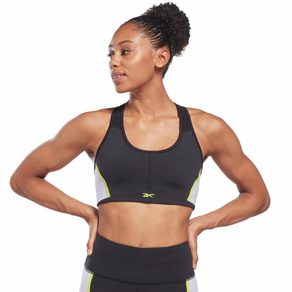 Reebok Apparel Women Lux Racer Padded Colorblock Bra GROUT