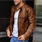 Faux Leather Jackets For Mens,casual Stand Collar Faux Leather Zip-up Motorcycle Jacket