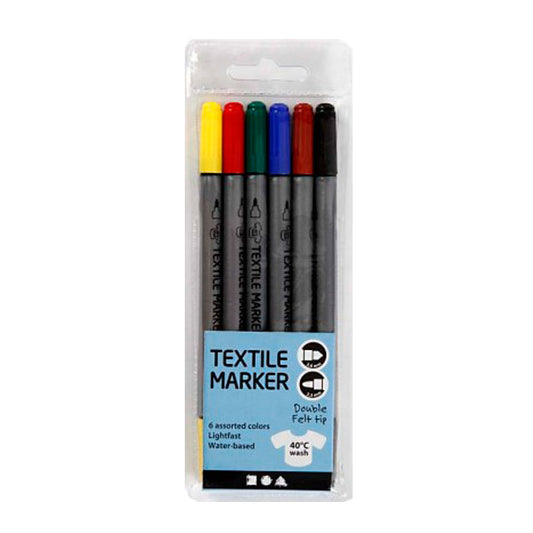 Black Double Tip Textile Markers 6 Pack