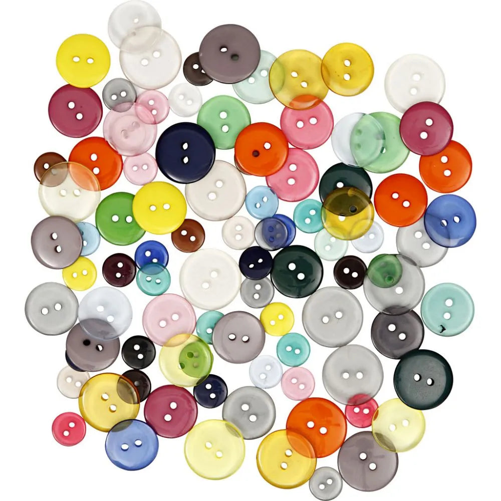 60g Pack Plastic Buttons - Assorted Coloured & Sized Buttons