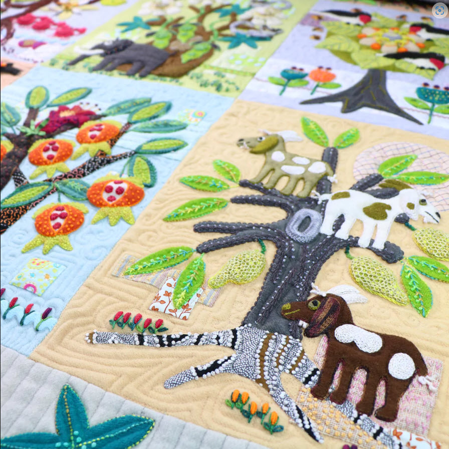 Folk Art Quilt Applique and Embroidery Close Up