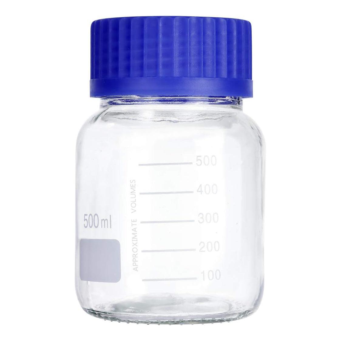 500 mL Wide Mouth Graduated Round Reagent Lab Glass Bottle With Blue Polypropylene SCREW Cap