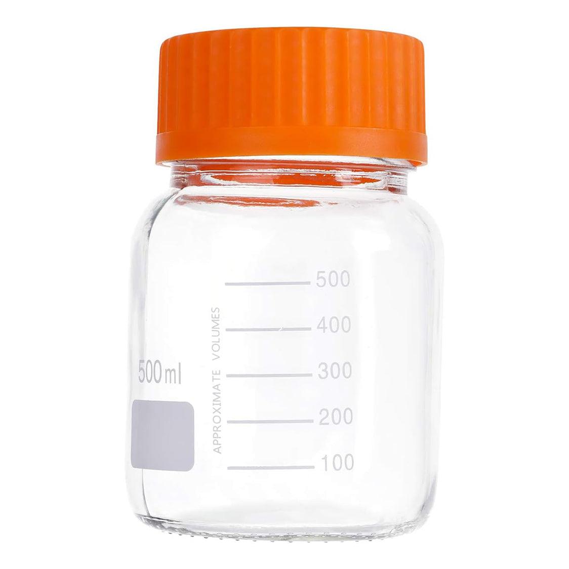 500 mL Wide Mouth Graduated Round Reagent Lab Glass Bottle With Orange Polypropylene SCREW Cap