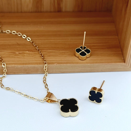 18K Real Gold V.C Black Flower Necklace