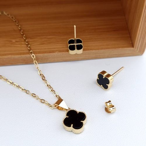 18K Real Gold V.C Black Flower Necklace