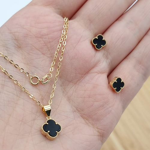 18K Real Gold V.C Black Flower Necklace