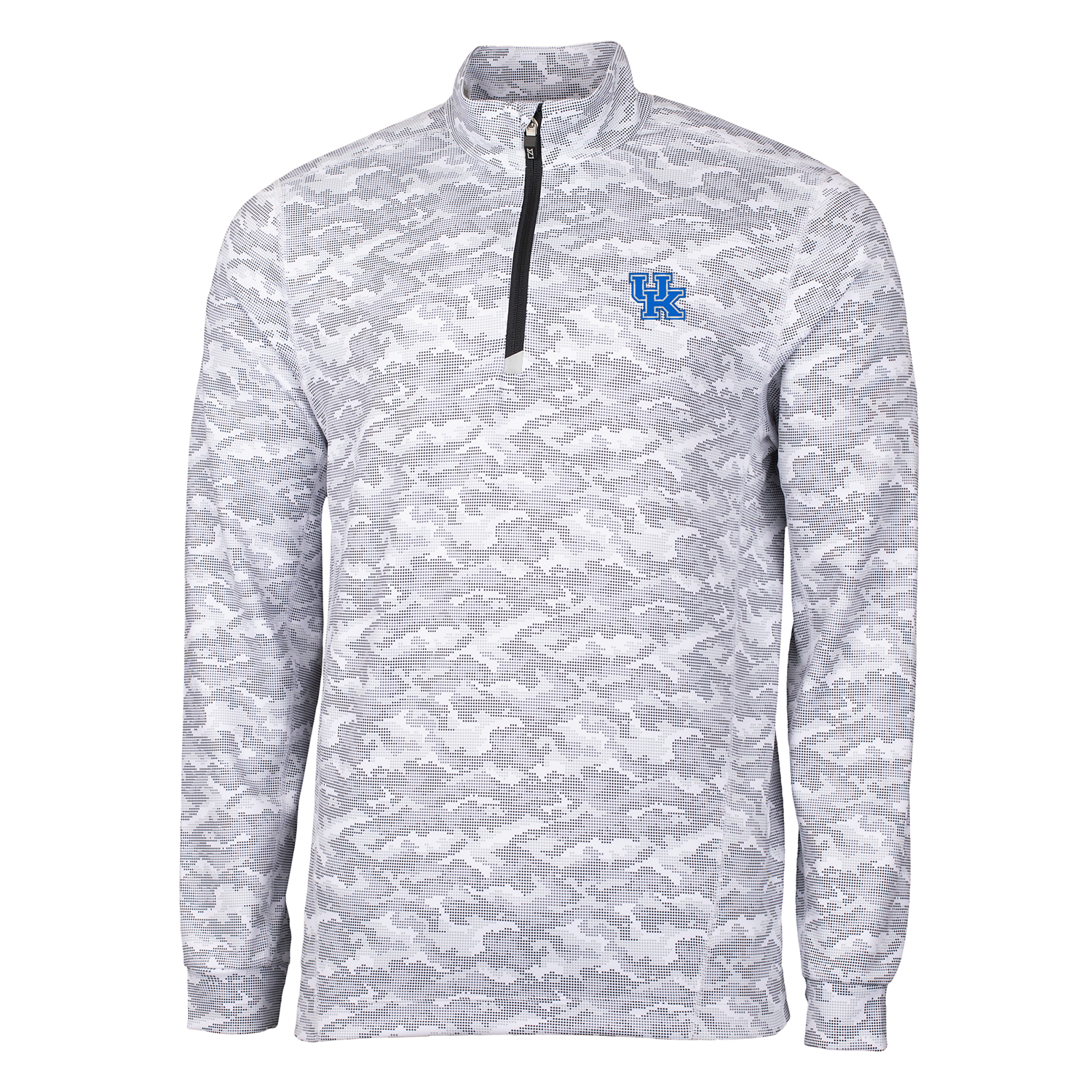 University of Kentucky Traverse Camo Print Stretch Quarter-Zip Pullover in Charcoal by Cutter & Buck