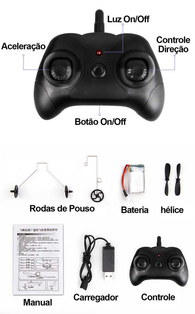 AVIÃO DE CONTROLE REMOTO - BATERIA RECARREVÁVEL