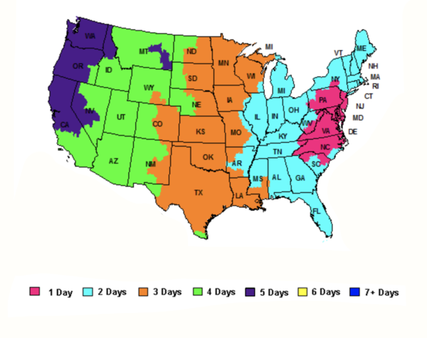 Shipping map from pelicancoolers.com