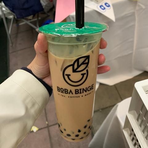 A black milk bubble tea from Boba Binge