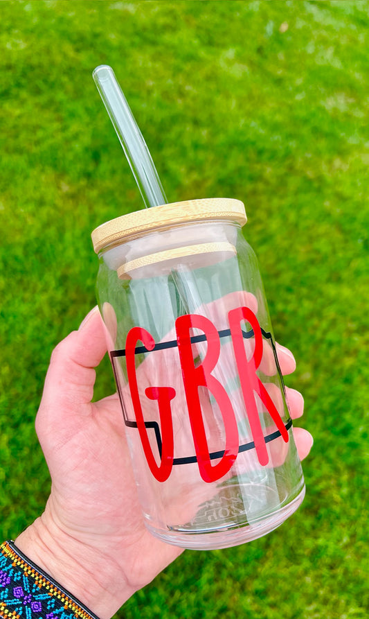 “Summer Daisies” Glass Can Cold Drink Cup w/Bamboo Lid & Glass Straw