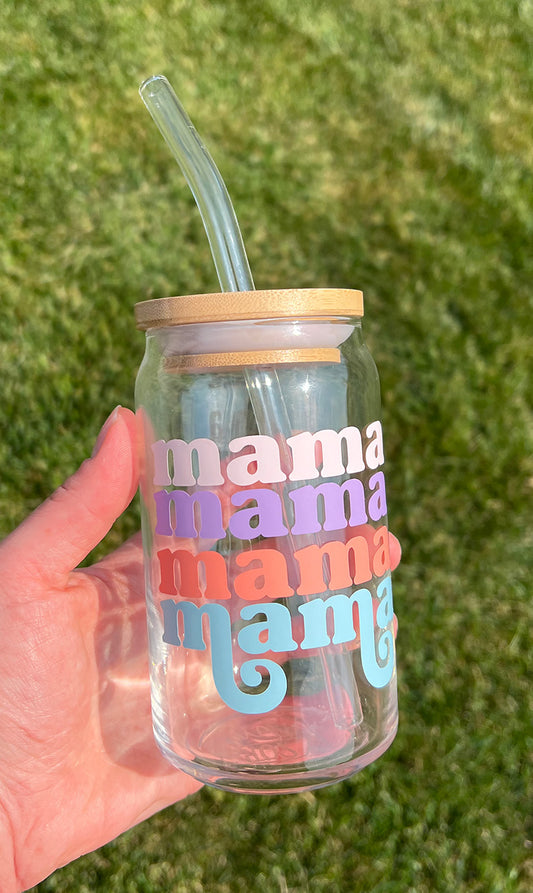 Mama Themed Designs 16oz Glass Tumbler w/ Bamboo Lid & Straw