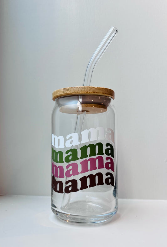 Mama Themed Designs 16oz Glass Tumbler w/ Bamboo Lid & Straw