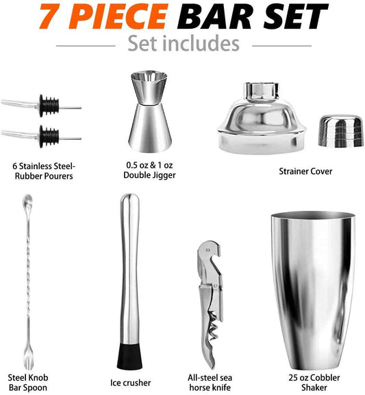 Rudra Exports 6 Piece Cocktail Shaker Bar Tools Set Brushed Stainless