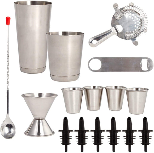 16 PC Bartender Kit Complete Cocktail Shaker Bar Tools Set with