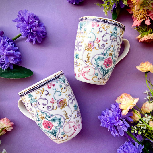 Blue Flower Coffee Mugs (Set of 2, 300 ML) – Vigneto