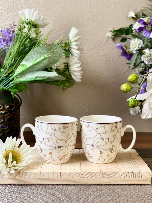 White Pattern Coffee Mugs (Set of 2, 300 ML)