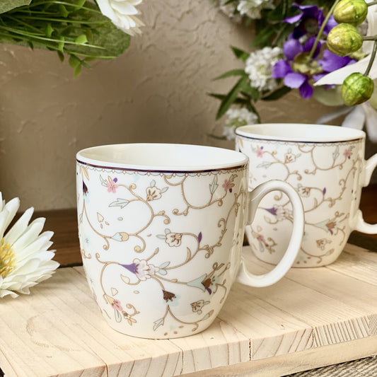 White Pattern Coffee Mugs (Set of 2, 300 ML)