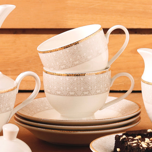 Sunshine Embossed Tea Cup Set - 6 Teacups and 6 Saucers - ApolloBox