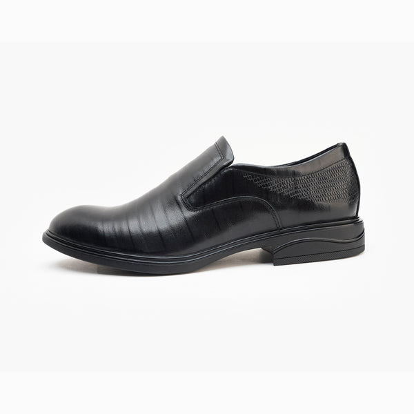 24078-Black Formal Genuine Cow Leather Oxford for Men Slip On Round Burnished Toe PU Leather Non Slip Low Top Slip Resistant Walking
