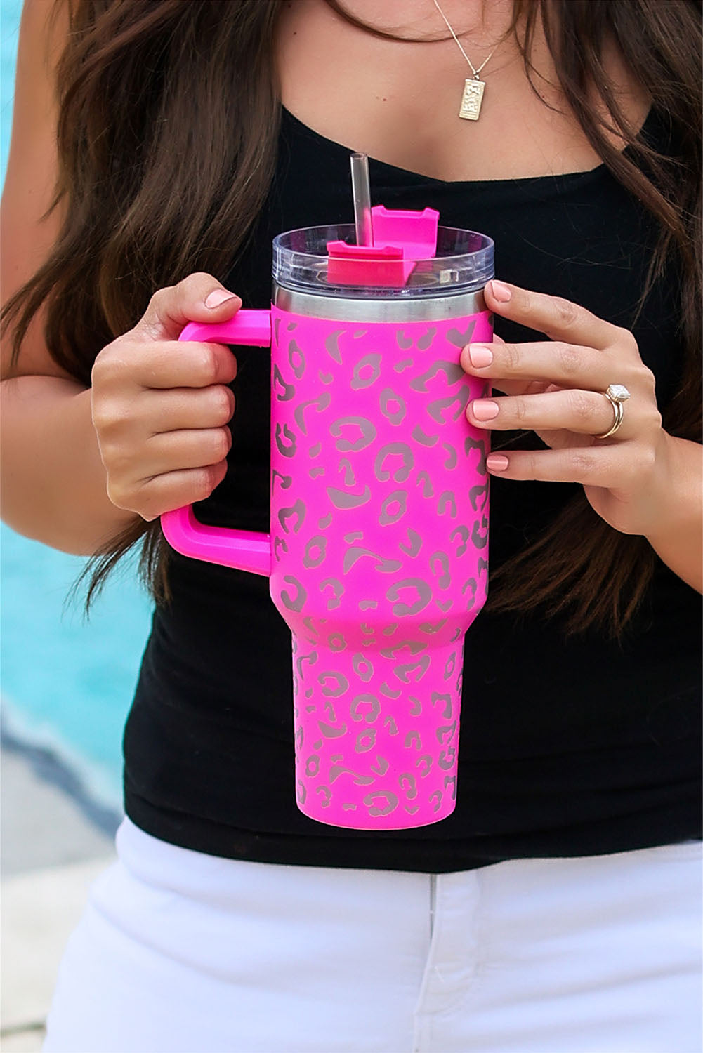 Image of Rose Leopard Spotted 304 Stainless Double Insulated Cup 40oz