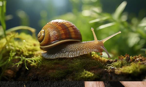 snail on moss in a plantation