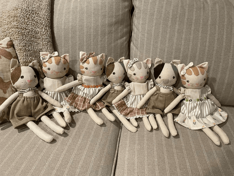 handmade cat dolls made with studio seren cat sewing pattern