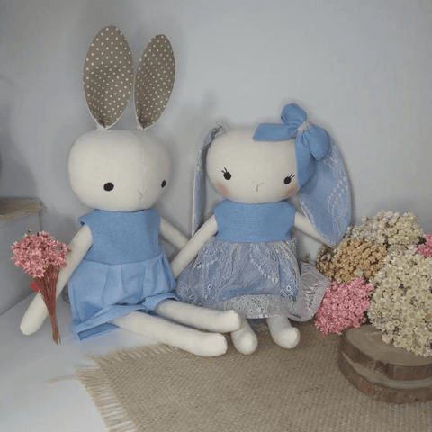 handmade bunny dolls made with studio seren bunny sewing pattern