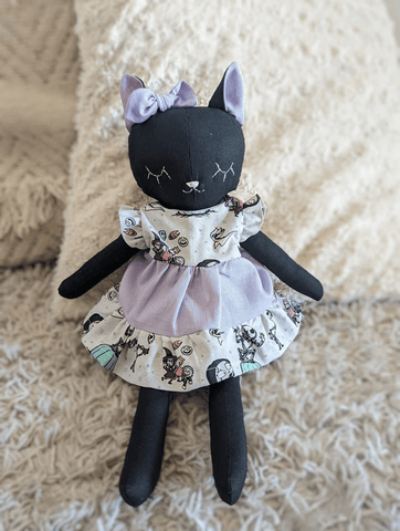 handmade black cat doll made with studio seren cat sewing pattern