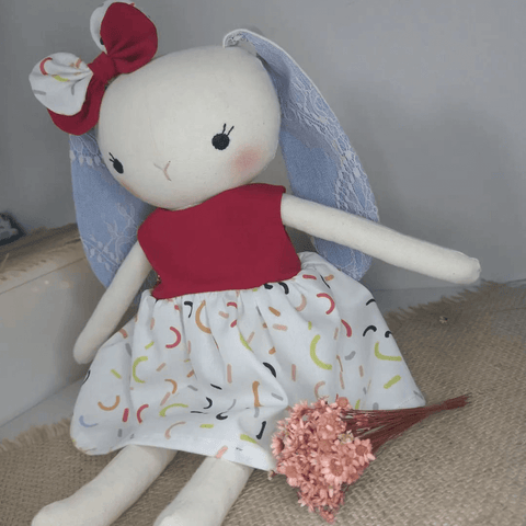 handmade bunny doll made with studio seren bunny sewing pattern