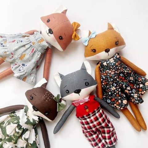 handmade foxes doll made with Studio Seren fox sewing pattern.