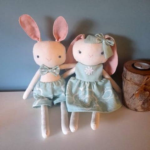 handmade bunny dolls made with Studio Seren bunny sewing patterns