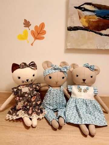 handmade dolls made with Studio Seren stuffed animal doll sewing patterns