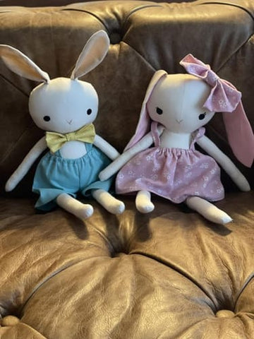 handmade bunny dolls made with Studio Seren bunny sewing patterns