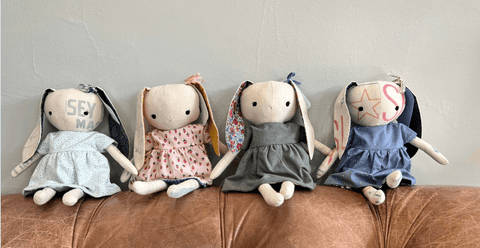 handmade bunny dolls made with Studio Seren bunny sewing pattern