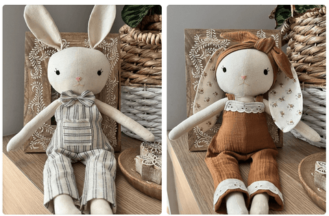 handmade bunny dolls made with Studio Seren bunny sewing pattern