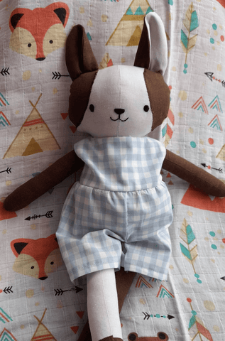 handmade dog doll made with Studio Seren dog sewing pattern