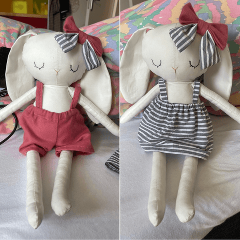 handmade bunny dolls made with Studio Seren bunny sewing pattern