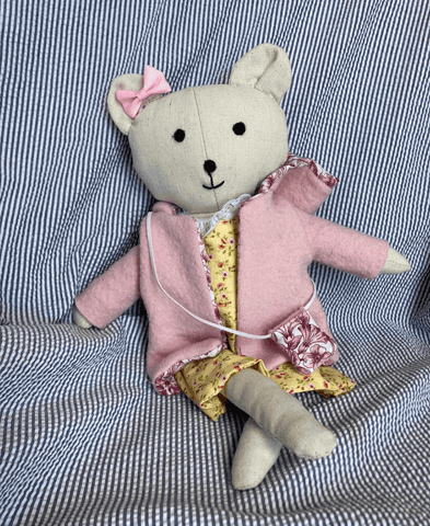 handmade bear doll made with Studio Seren bear sewing pattern