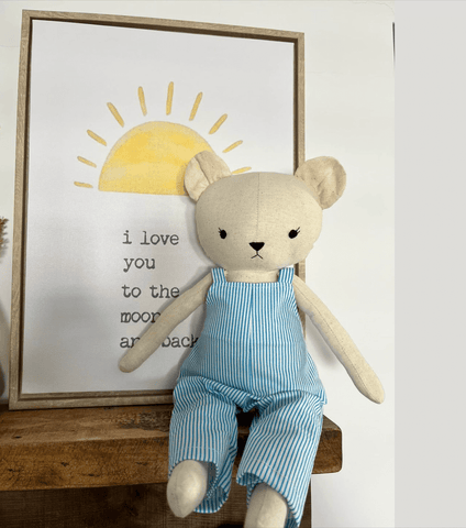 handmade teddy bear doll made with Studio Seren bear sewing pattern