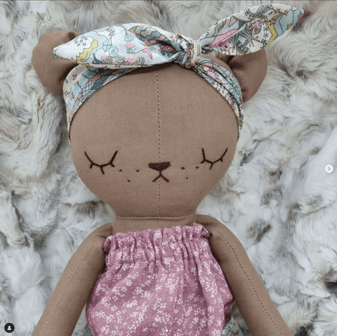 handmade teddy bear doll made with Studio Seren bear sewing pattern