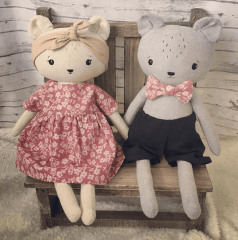 handmade teddy bear dolls made with Studio Seren bear sewing pattern