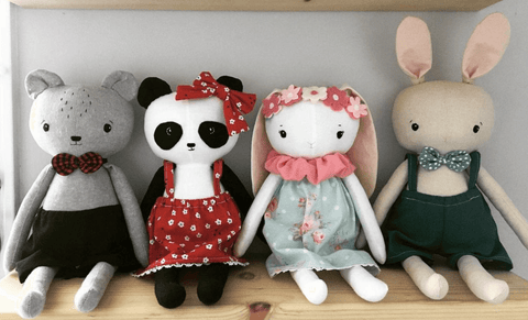 handmade bunny and bear dolls made with Studio Seren animal sewing patterns