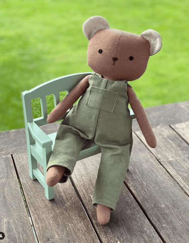 handmade teddy bear doll made with Studio Seren bear sewing pattern