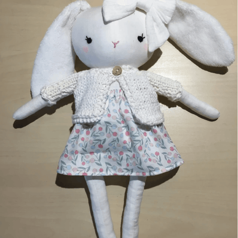 handmade bunny doll made with Studio Seren bunny sewing pattern