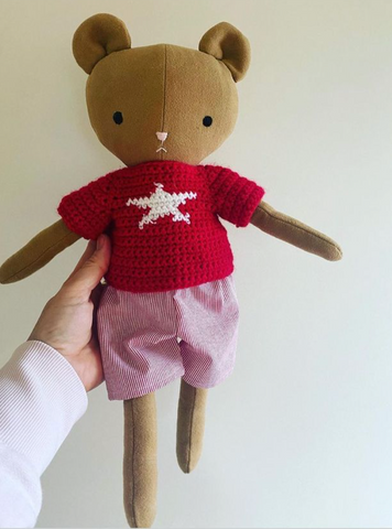 handmade bear doll made with Studio Seren bear sewing pattern