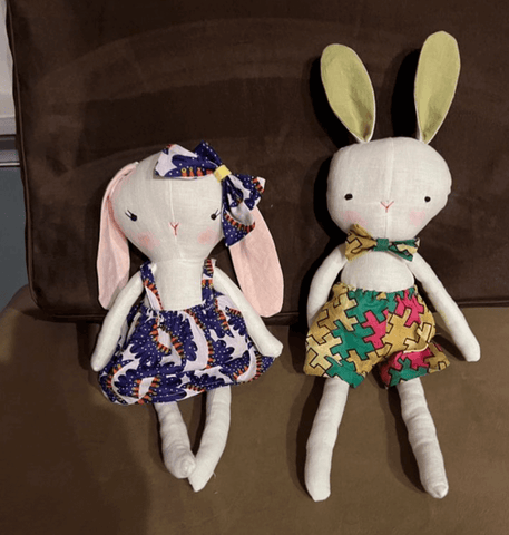 handmade bunnies made with Studio Seren bunny sewing pattern