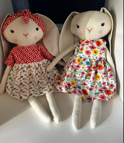 handmade bunny dolls made with Studio Seren sewing patterns