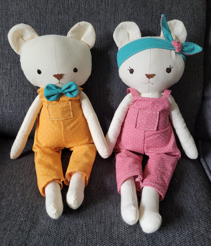 handmade teddy bear dolls made with Studio Seren teddy bear sewing pattern